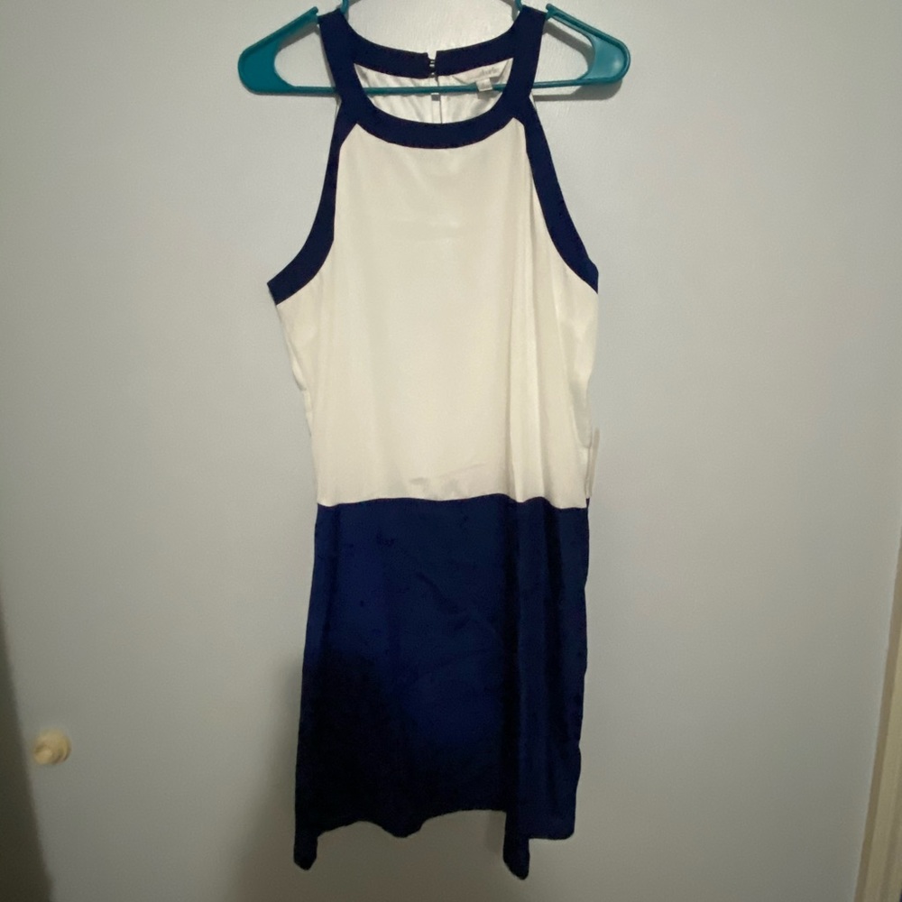 navy blue and white dress